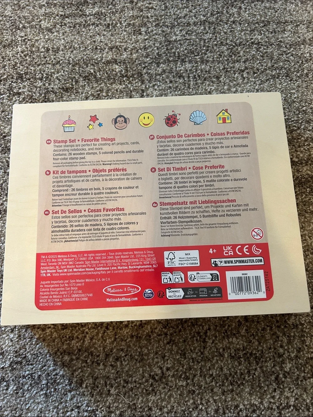 Melissa & Doug Wooden Stamp Set with Ink and colored pencils- never opened